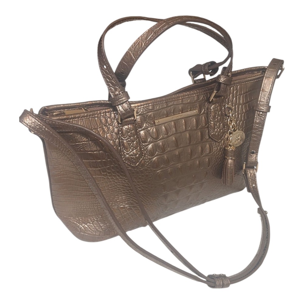 Brahmin Rose Gold Asher Satchel Crossbody Alligator Embossed Purse Handbag